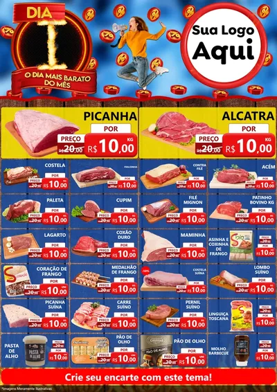 Modelo de Encarte para Encarte A4 Vertical com o tema Dia I - O Dia Mais Barato Do Mês para Açougue