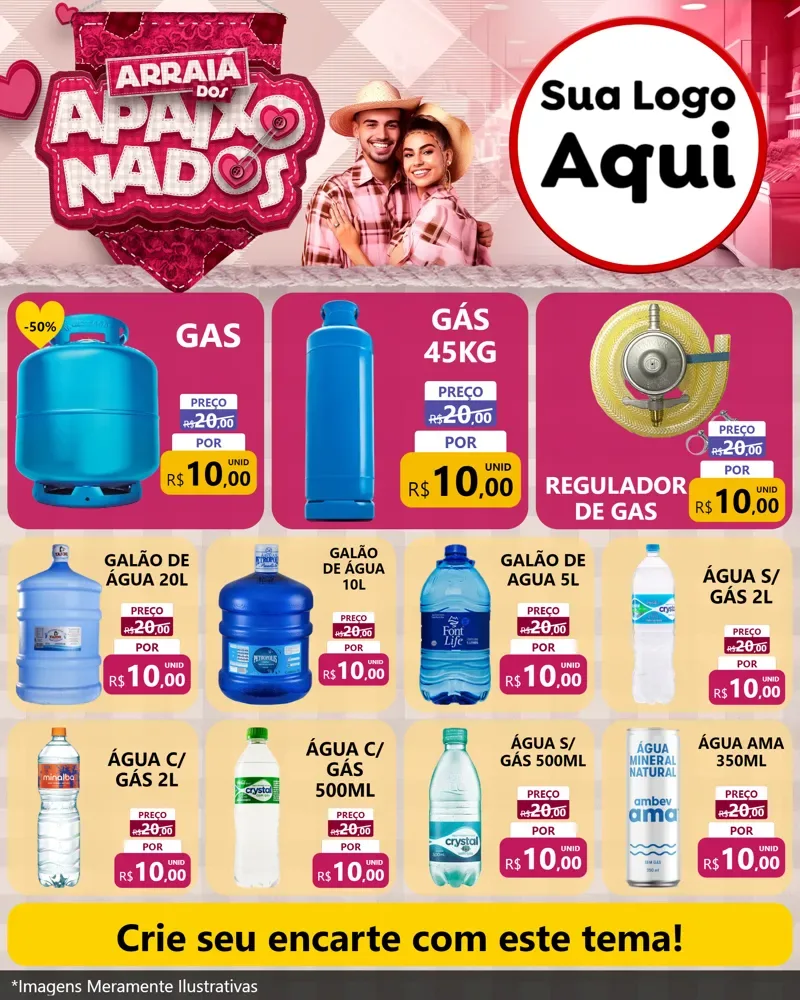 Modelo de Rede Social para Feed Instagram com o tema Arraiá dos Apaixonados - Junina para Água e gás