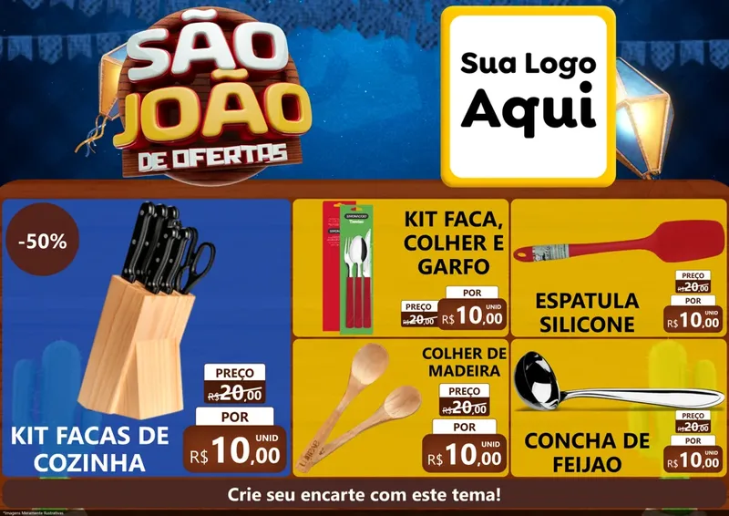 Modelo de Encarte para Encarte A4 Horizontal com o tema São João Ofertas Imbatíveis! - Junina para Utilidades Domésticas