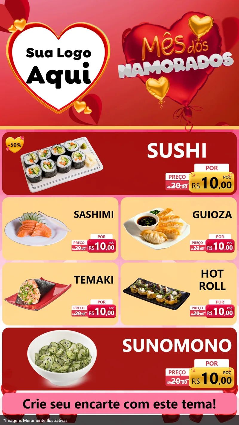 Modelo de TV para TV Vertical com o tema Mês dos Namorados para Comida japonesa