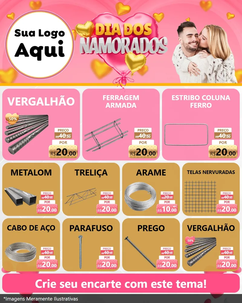 Modelo de Rede Social para Feed Instagram com o tema Dia dos Namorados para Ferragens
