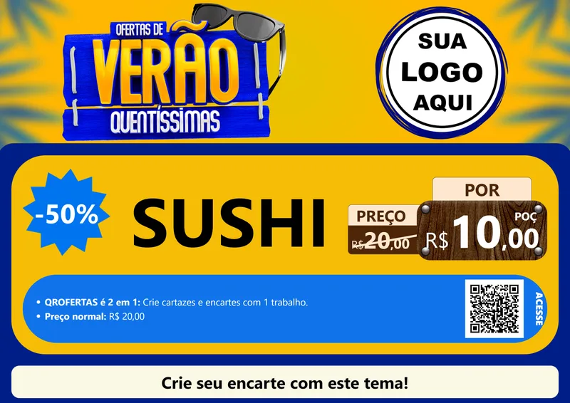 Modelo de Cartaz para Cartaz A4 Horizontal com o tema Ofertas de Verão Quentíssimas para Comida japonesa