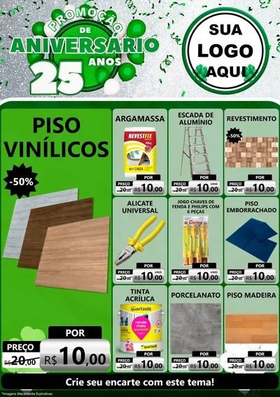 Modelo de Encarte para Encarte A4 Vertical com o tema Promoção de Aniversário - 25 Anos para Material para Construção