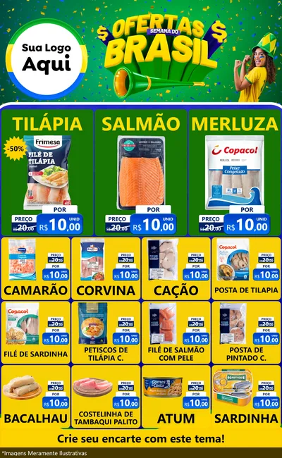 Modelo de Encarte para Encarte Grande com o tema Ofertas Semana do Brasil para Peixaria