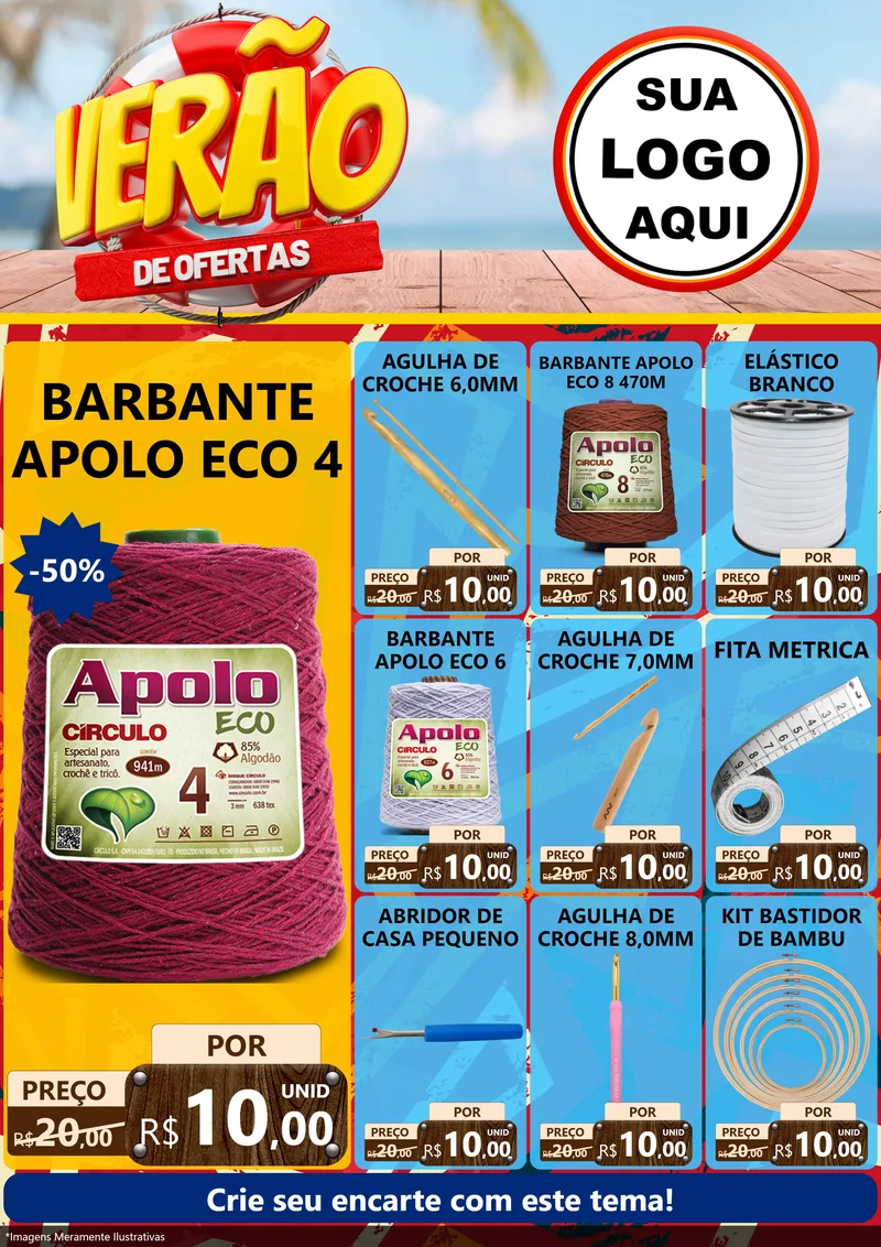 Modelo de Encarte para Encarte A4 Vertical com o tema Verão de Ofertas para Armarinho e Aviamentos