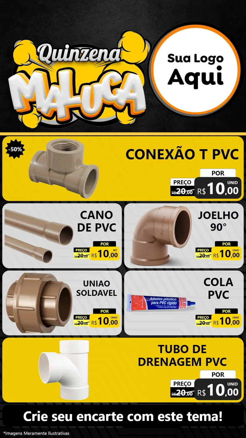 Modelo de TV para TV Vertical com o tema Quinzena Maluca para Tubos e conexões