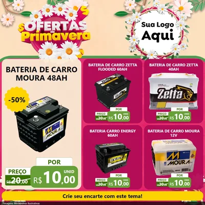 Modelo de Rede Social para Feed Facebook com o tema Ofertas de Primavera para Baterias Elétricas