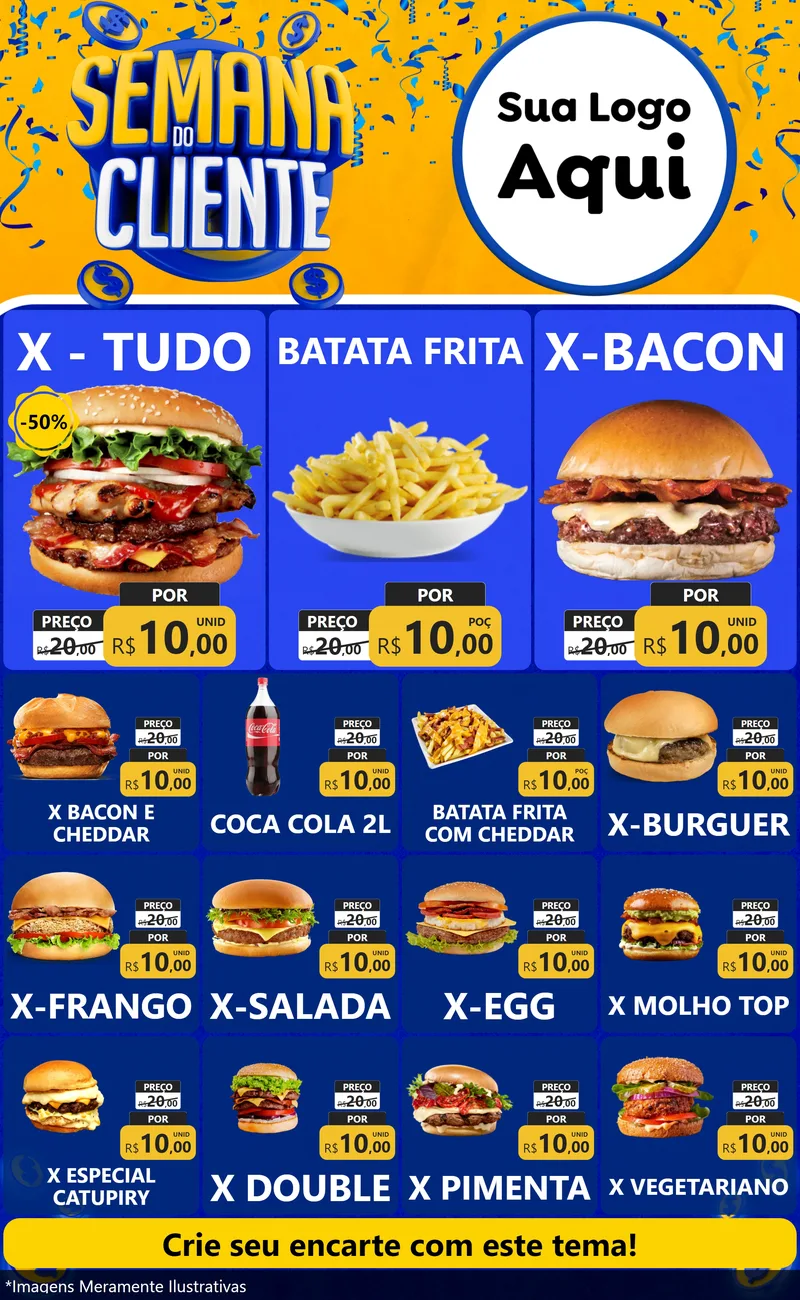 Modelo de Encarte para Encarte Grande com o tema Semana do Cliente para Hamburgueria