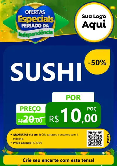 Modelo de Cartaz para Cartaz A4 Vertical com o tema Ofertas Especiais Feriado da Independência para Comida japonesa