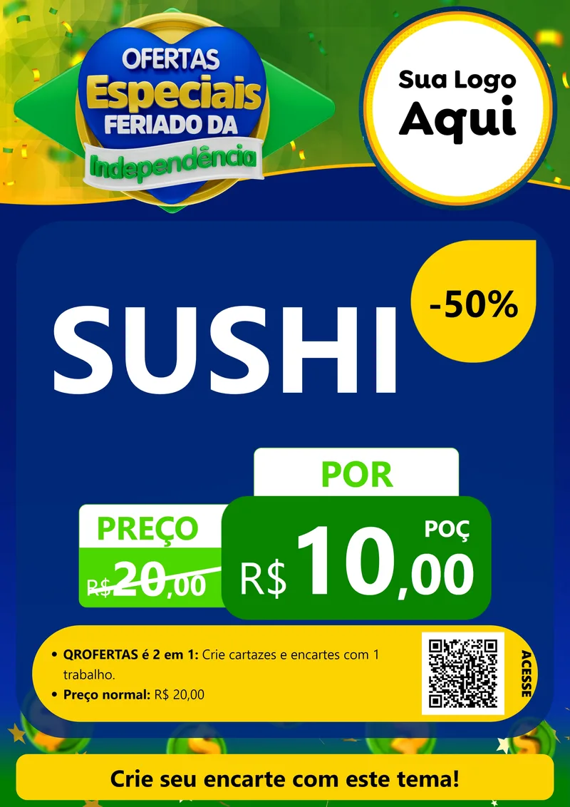 Modelo de Cartaz para Cartaz A4 Vertical com o tema Ofertas Especiais Feriado da Independência para Comida japonesa