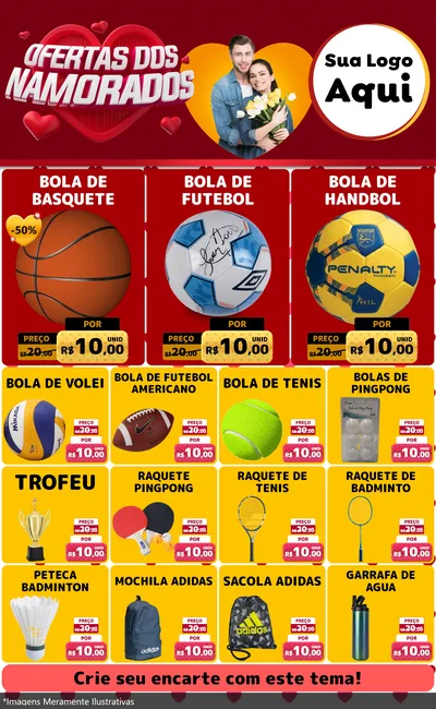 Modelo de Encarte para Encarte Grande com o tema Ofertas Dos Namorados para Artigos Esportivos