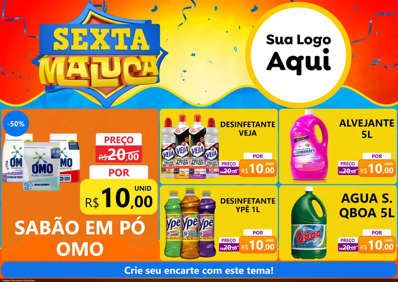 Modelo de Encarte para Encarte A4 Horizontal com o tema Sexta Maluca para Produtos de Limpeza