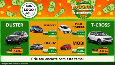 Modelo de TV para TV Horizontal com o tema Comece Agosto Economizando para Concessionaria de Carros