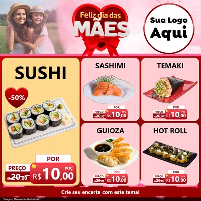 Modelo de Rede Social para Feed Facebook com o tema Feliz Dia Das Mães para Comida japonesa