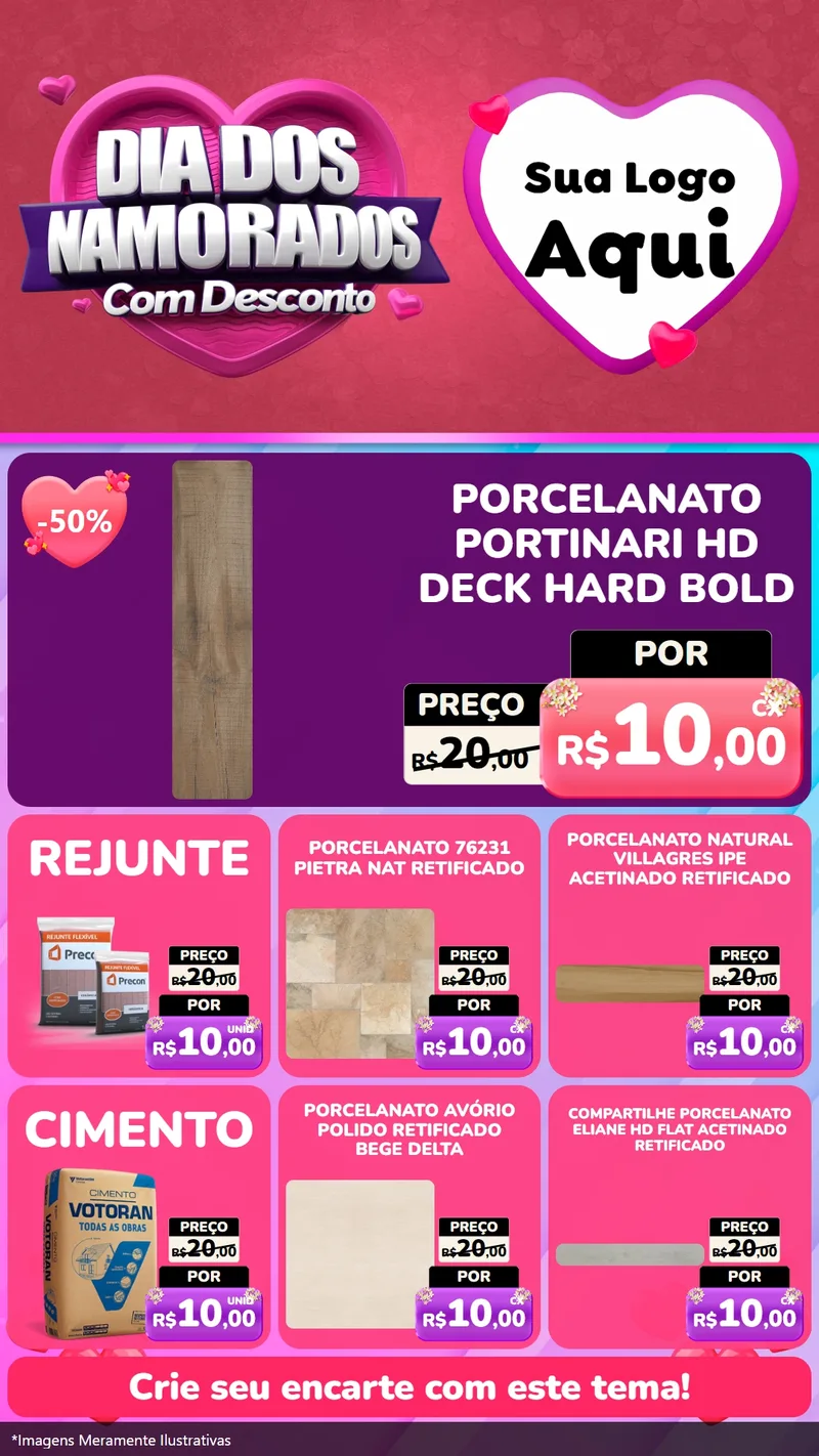 Modelo de Rede Social para Stories com o tema Dia Dos Namorados Com Desconto para Pisos e revestimentos