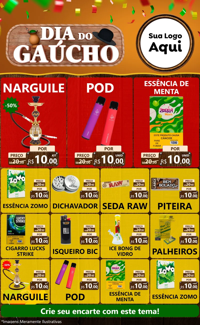 Modelo de Encarte para Encarte Grande com o tema Dia do Gaúcho para Tabacaria