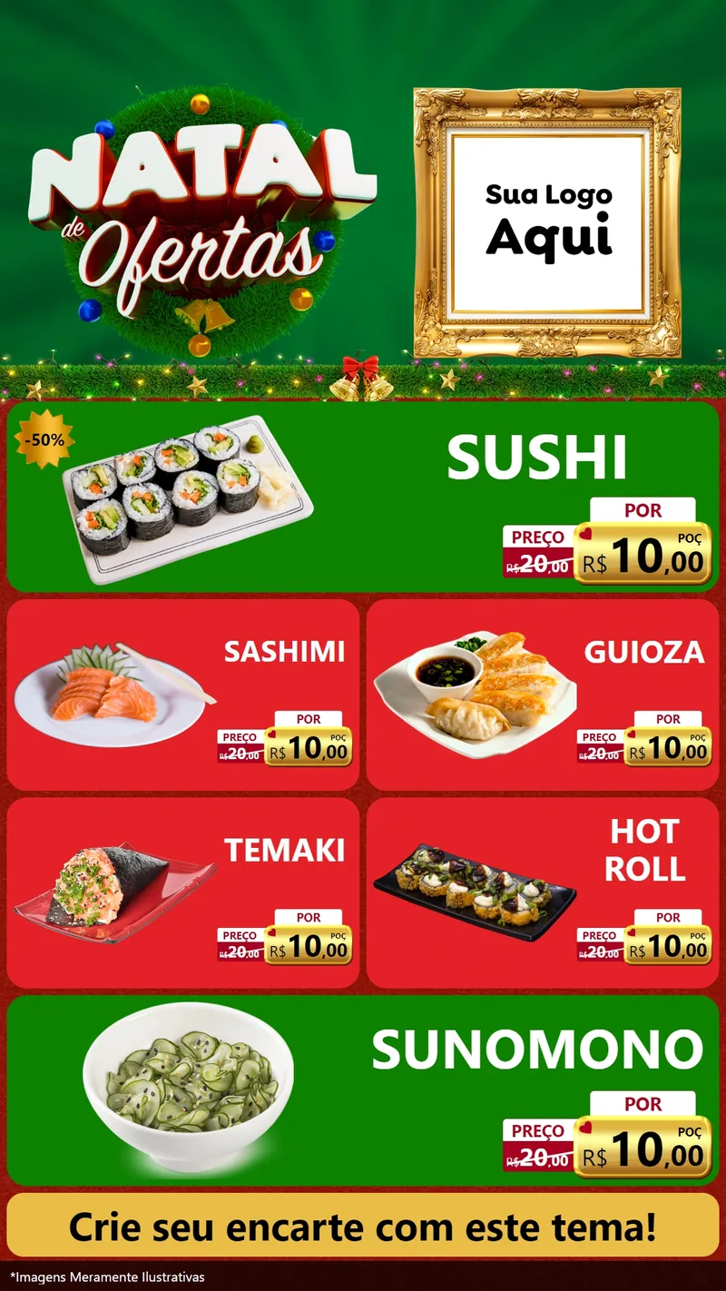 Modelo de TV para TV Vertical com o tema Natal de Ofertas para Comida japonesa