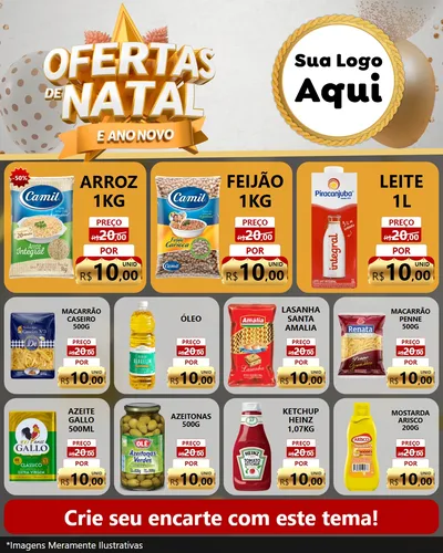 Modelo de Rede Social para Feed Instagram com o tema Ofertas De Natal E Ano Novo para Supermercado