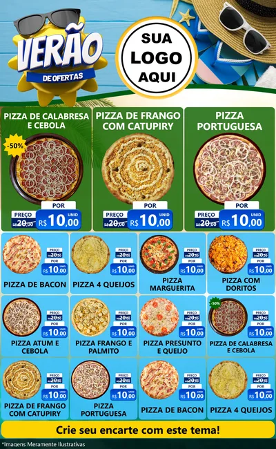 Modelo de Encarte para Encarte Grande com o tema Verão de Ofertas para Pizzaria