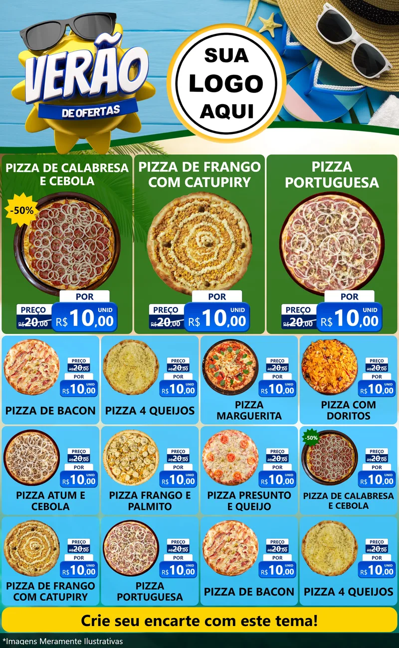 Modelo de Encarte para Encarte Grande com o tema Verão de Ofertas para Pizzaria