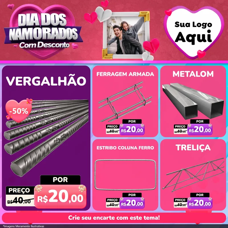 Modelo de Rede Social para Feed Facebook com o tema Dia Dos Namorados Com Desconto para Ferragens