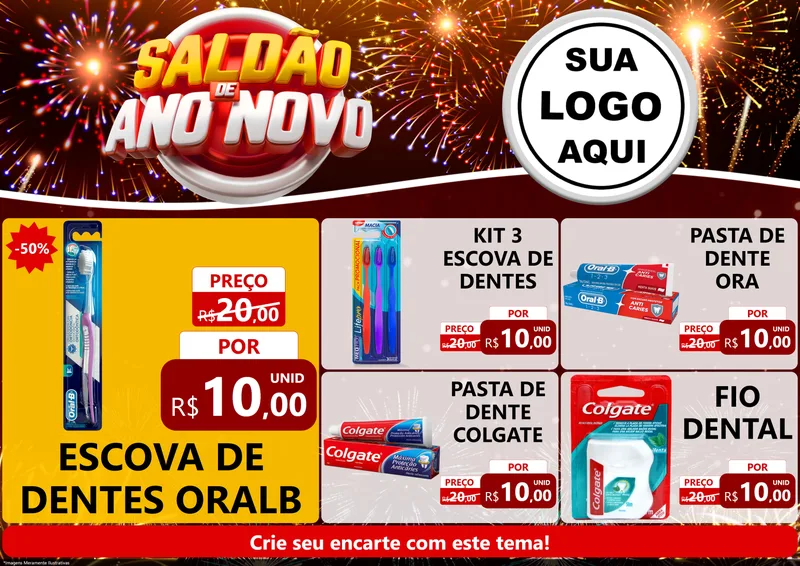 Modelo de Encarte para Encarte A4 Horizontal com o tema Saldão de Ano Novo para Higiene Pessoal