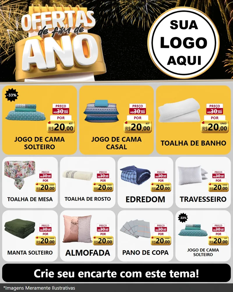 Modelo de Rede Social para Feed Instagram com o tema Ofertas de Fim de Ano para Cama, Mesa e Banho