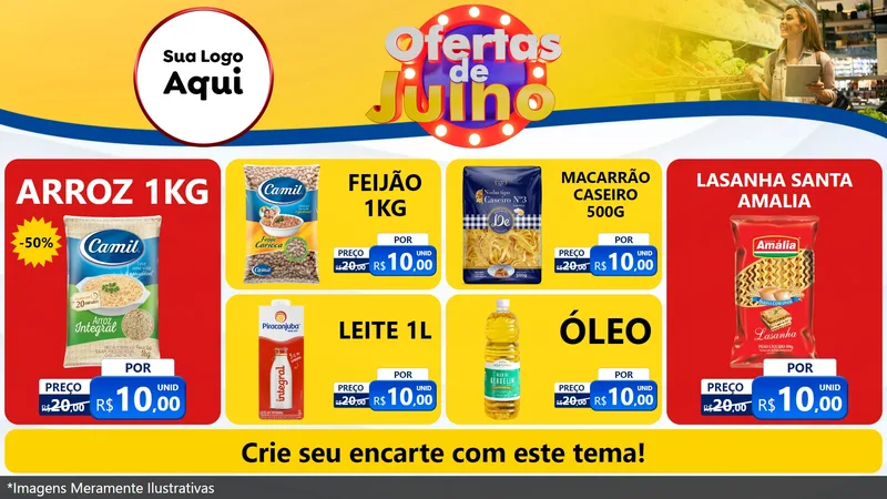 Modelo de TV para TV Horizontal com o tema Ofertas de Julho para Supermercado
