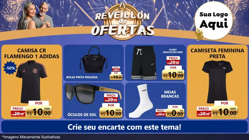 Modelo de TV para TV Horizontal com o tema Réveillon de Ofertas para Roupas e acessórios