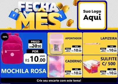 Modelo de Encarte para Encarte A4 Horizontal com o tema Fecha Mês para Papelaria