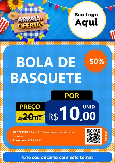 Modelo de Cartaz para Cartaz A4 Vertical com o tema Arraiá de Ofertas para Artigos Esportivos