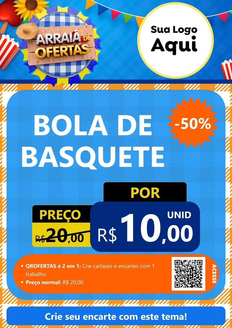 Modelo de Cartaz para Cartaz A4 Vertical com o tema Arraiá de Ofertas para Artigos Esportivos