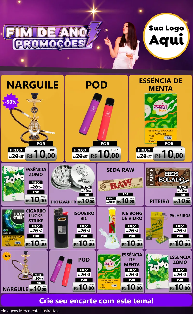 Modelo de Encarte para Encarte Grande com o tema Fim de Ano Promoções para Tabacaria