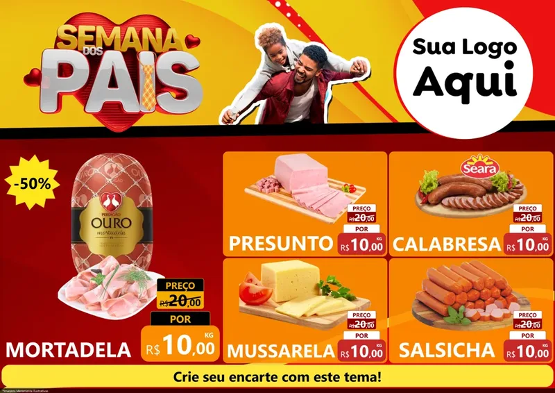 Modelo de Encarte para Encarte A4 Horizontal com o tema Semana Dos Pais para Frios e Laticínios