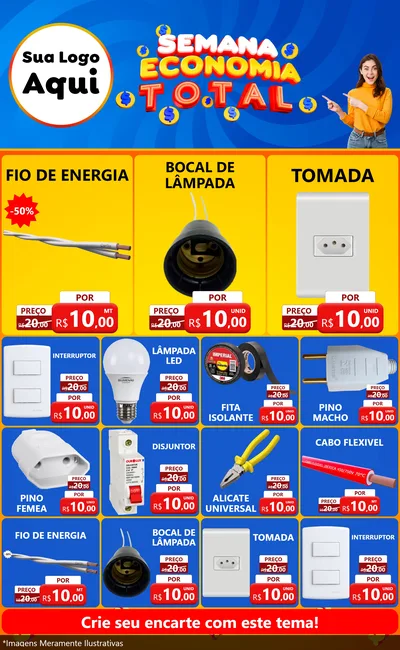 Modelo de Encarte para Encarte Grande com o tema Semana Economia Total para Materiais Elétricos