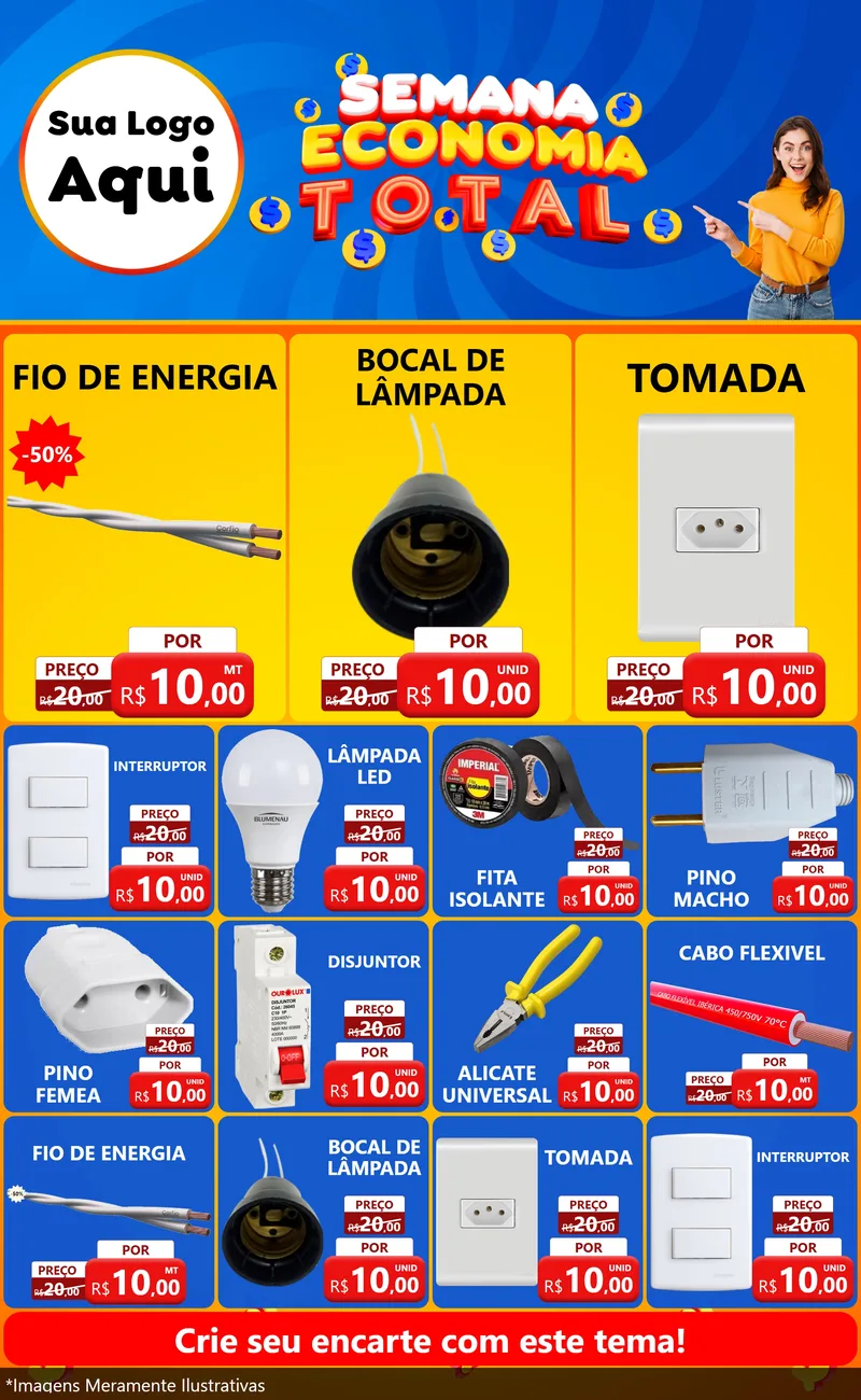 Modelo de Encarte para Encarte Grande com o tema Semana Economia Total para Materiais Elétricos