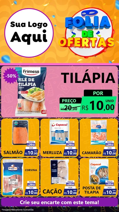 Modelo de Rede Social para Stories com o tema Folia de Ofertas para Peixaria