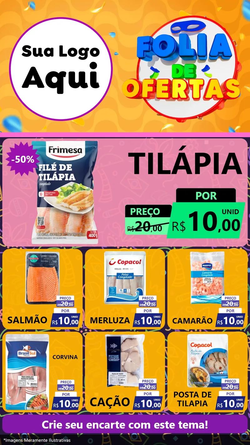 Modelo de Rede Social para Stories com o tema Folia de Ofertas para Peixaria