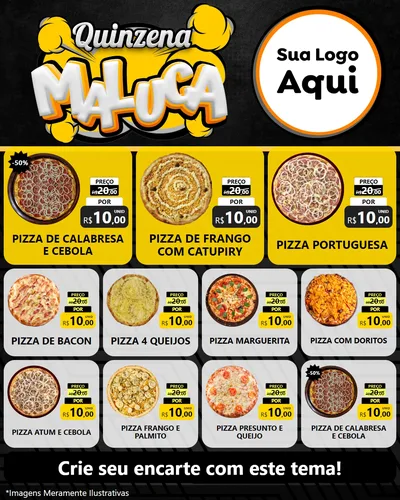 Modelo de Rede Social para Feed Instagram com o tema Quinzena Maluca para Pizzaria