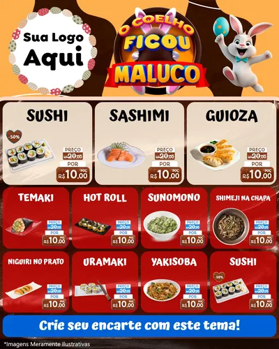 Modelo de Rede Social para Feed Instagram com o tema O Coelho Ficou Maluco - Páscoa para Comida japonesa