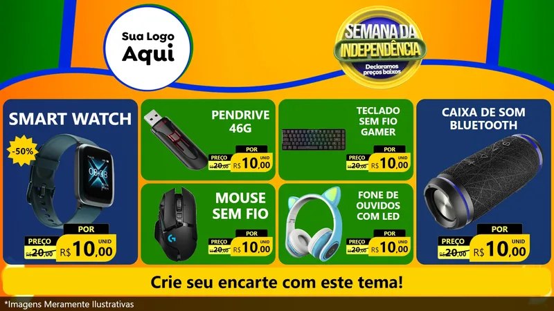 Modelo de TV para TV Horizontal com o tema Semana da Independência Declaramos Preços Baixos para Informática