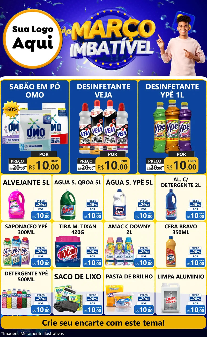 Modelo de Encarte para Encarte Grande com o tema Março Imbatível para Produtos de Limpeza