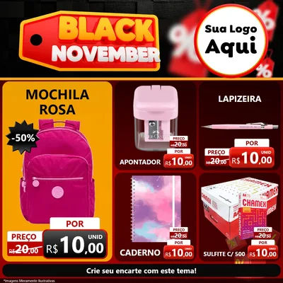 Modelo de Rede Social para Feed Facebook com o tema Black November para Papelaria