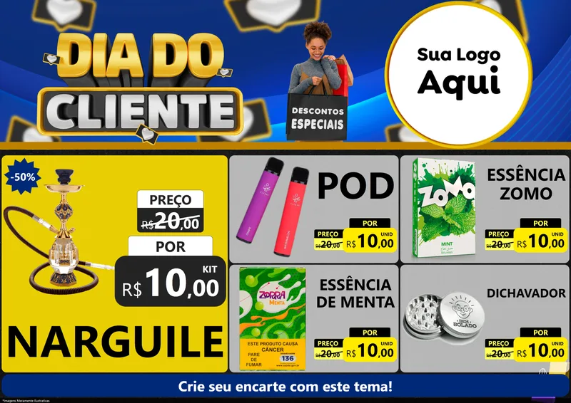 Modelo de Encarte para Encarte A4 Horizontal com o tema Dia Do Cliente para Tabacaria