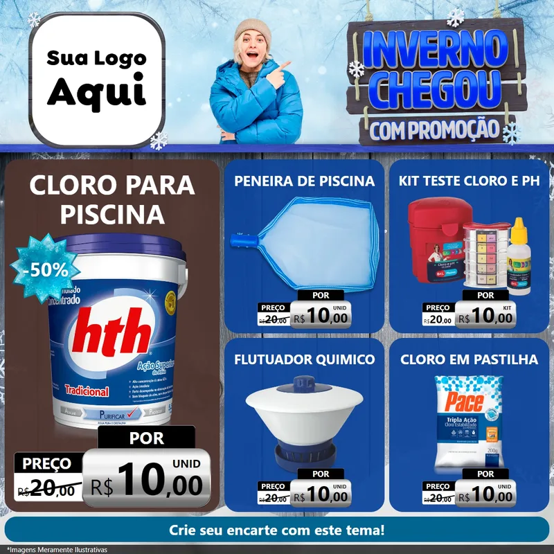 Modelo de Rede Social para Feed Facebook com o tema Inverno Chegou Com Promoção para Produtos para Piscina