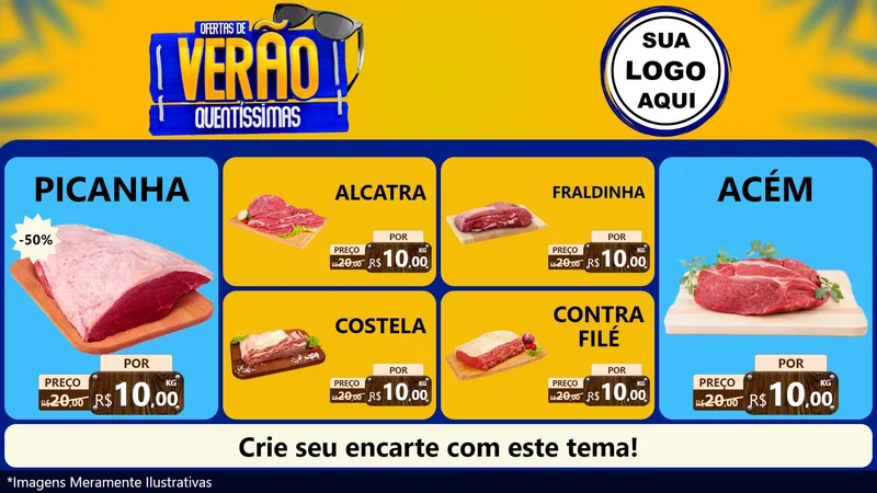 Modelo de TV para TV Horizontal com o tema Ofertas de Verão Quentíssimas para Açougue