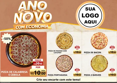Modelo de Encarte para Encarte A4 Horizontal com o tema Ano Novo Com Economia para Pizzaria