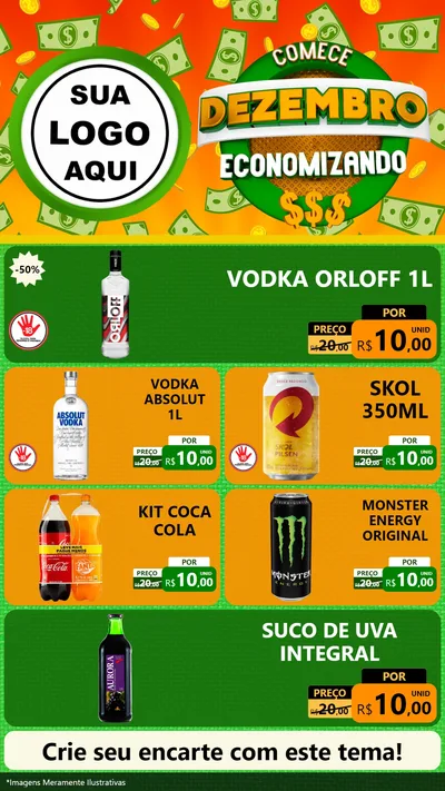 Modelo de TV para TV Vertical com o tema Comece Dezembro Economizando para Distribuidora de bebidas