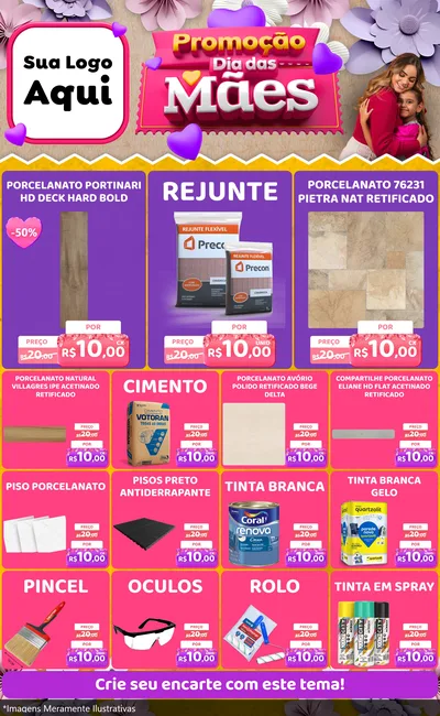 Modelo de Encarte para Encarte Grande com o tema Promoção Dia das Mães para Pisos e revestimentos