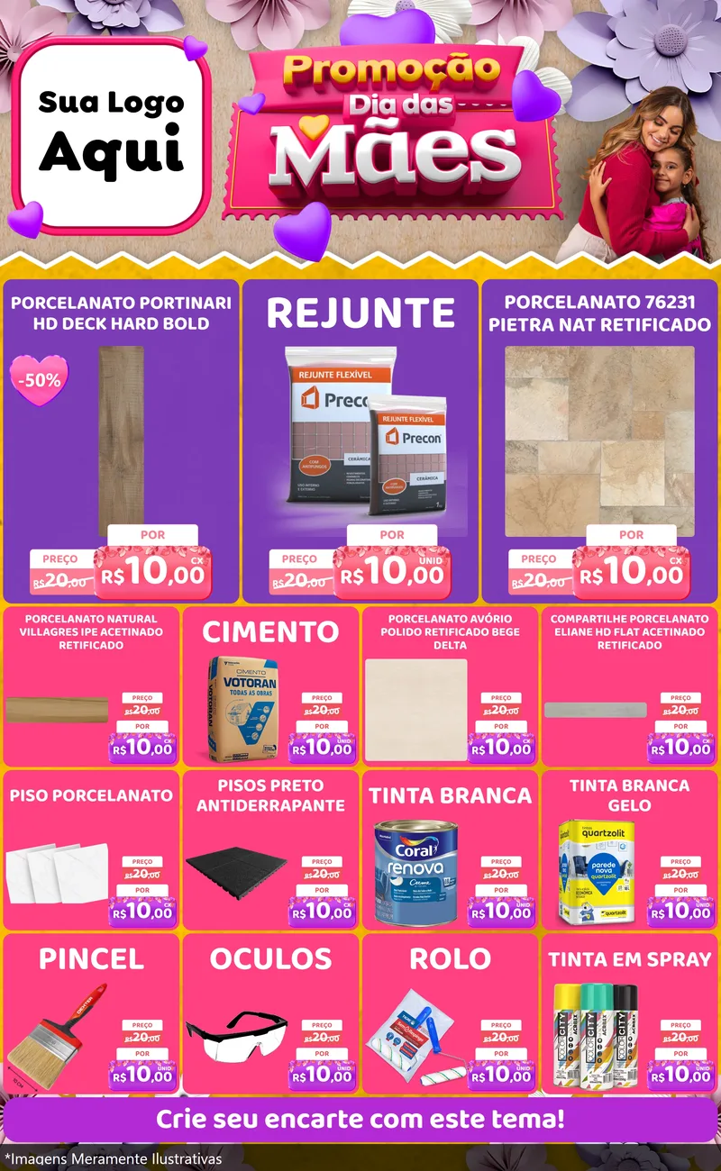 Modelo de Encarte para Encarte Grande com o tema Promoção Dia das Mães para Pisos e revestimentos